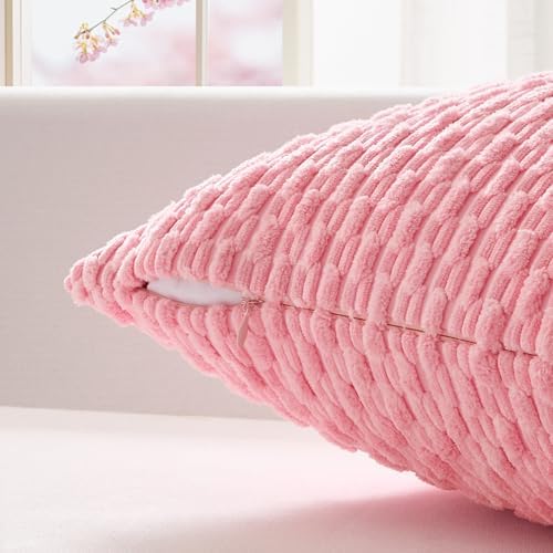 Kevin Textile Soft Corduroy 22x22 Inch Pillow Covers 2 Pack, Pink