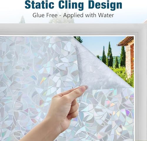 rabbitgoo Rainbow Window Privacy Film, Static Cling, Silver, 23.6" x 157.4"