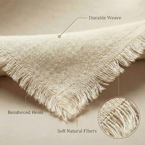 Accent Home Cream Linen Cloth Napkins, Set of 6, 18x18 Inches