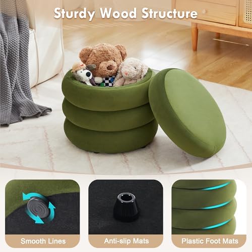 Round Velvet Storage Ottoman, Small Tufted Vanity Stool for Dorm