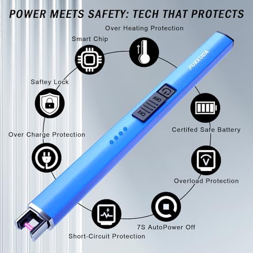 FUKKUDA Electric Candle Lighter, Rechargeable USB Arc Lighter for Candles, Fireplace, Camping BBQ, Christmas Stocking Stuffers, Birthday, Valentines Day and Easter Gifts for Women Men (Sapphire Blue)