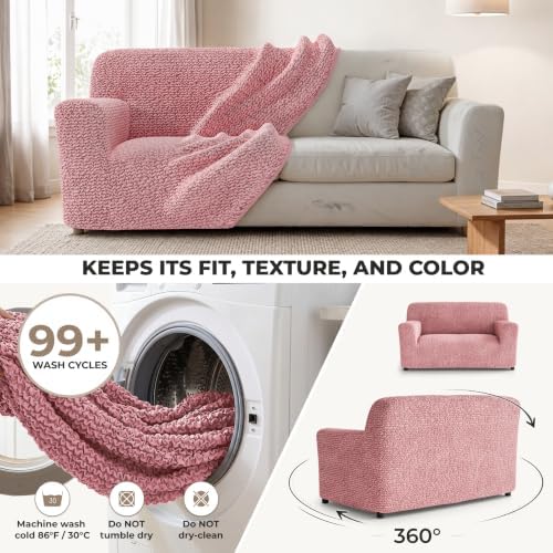 PAULATO Premium Stretch Couch Covers for Sofa - Sofa Chair Cover Washable, Dogs & Pets Friendly - Elastic Polyester Loveseat Slipcovers - Non-Slip Love Seat Couch Covers - Coral Pink (40"-63" Wide)