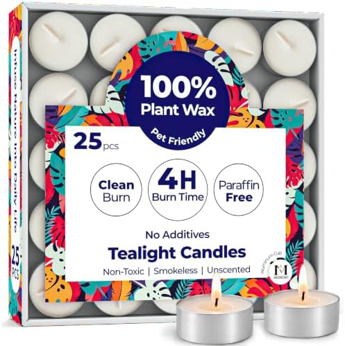 Tea Lights Candles 25 Pack, 4 Hour Palm Wax Tealights