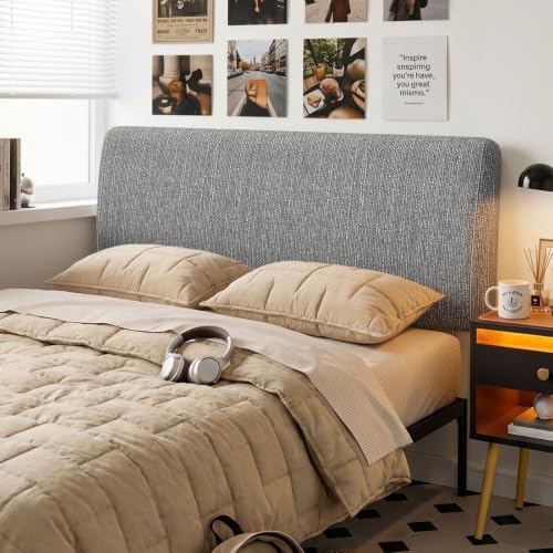 Pinmoco 4.7” Upholstered Headboard for Full Size Bed, No Drill Needed, 5 Min Assembly, Headboard for 8–14 Inch Mattress, Perfect for Renters Dorm Kids Pet, Linen Gray