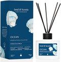 Soul & Scents Reed Diffuser Set – Ocean | 7.43 oz Refillable Scented Oil with 6 Fiber Sticks | Long-Lasting Home Fragrance & Air Freshener for Bedroom, Bathroom, Office | Gift & Décor Piece