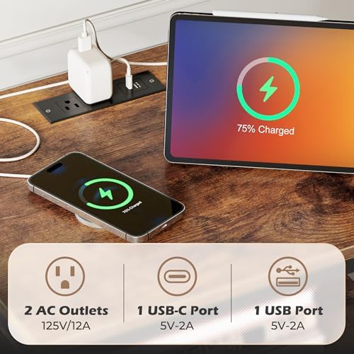 SUPERJARE Nightstand with Charging Station, USB-C Port, Bedside Table