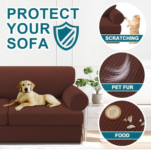 Turquoize 3 Piece T Cushion Sofa Slipcovers Stretch Couch Cover Furniture Covers with 2 Individual T Cushion Covers, Machine Washable (2 Cushion Sofa, Burnt Brick)