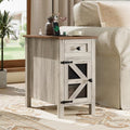 Farmhouse End Table with Charging Station,Narrow Side Tables with Storage