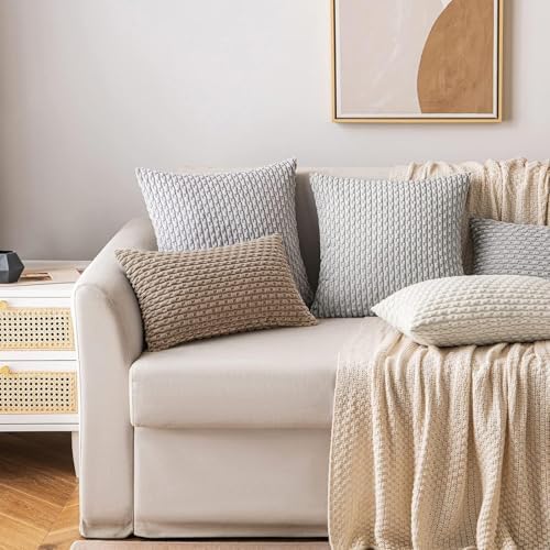 MIULEE Lumbar Decorative Throw Pillow Covers 12x20 Light Brown Corduroy