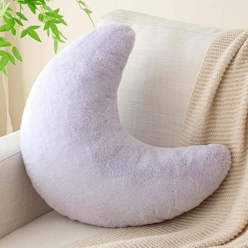 Moon Pillow, Decorative Throw Pillows with Soft Faux Rabbit for Bed Couch, Moon Shaped Pillows Plush Floor Cushions Room Decor Pillow for Sofa Bedroom Living Room