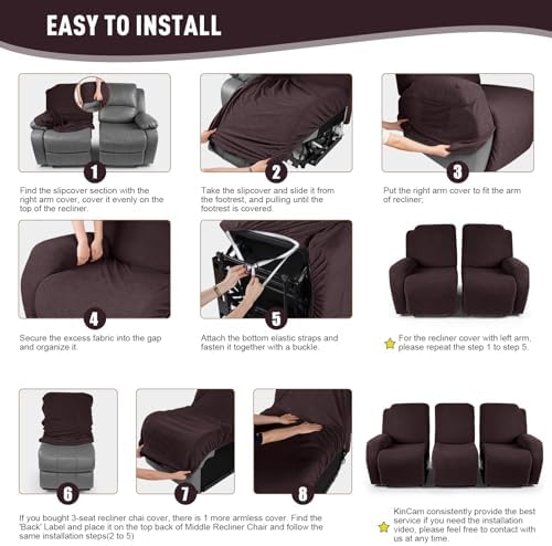 KinCam Recliner Sofa Covers, Stretch Reclining Cover, Dark Coffee