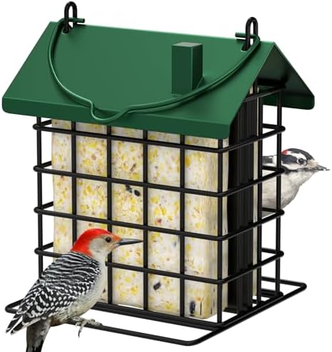 Gbekery All-Metal Double Suet Bird Feeder for Outdoors Hanging, Green Roof