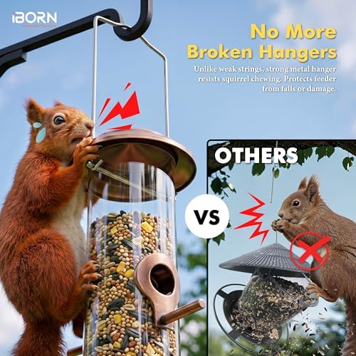 iBorn Bird Feeders for Outdoors 14" 6 Ports Chew-Resistant, Copper, 1PK