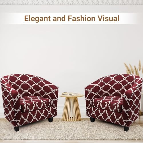 Barrel Chair Covers 2 Piece, Tub Barrel Armchair Slip Cover with Cushion Cover, Soft Stretch Chair Couch Slipcover with Elastic Bottom Washable Furniture Protectors for Living Room Bar Hotel