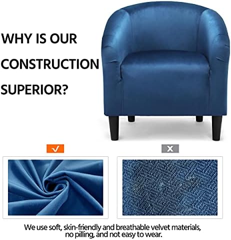 Yaheetech Small 25.5in Wide Velvet Barrel Accent Chair Bedroom, Pagoda Blue