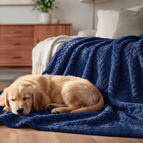 Exclusivo Mezcla Fleece Throw Blanket for Couch Sofa, 50”x70”, Navy Blue