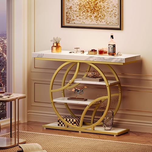 Huuger 41.3 Inch Entryway Table, Console Table with Shelves, Sofa Table