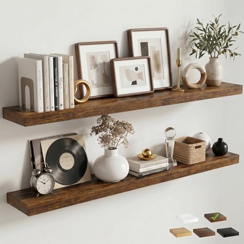 55 Inch Floating Shelves for Wall, 8"D Wood Storage Shelves, Brown Finish