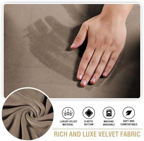 H.VERSAILTEX Stretch Velvet 2 Piece T Cushion Sofa Slipcovers for Living Room Individually Sofa Covers for 2 Cushion Seat Cushion Covers Stay with Elastic Bands (Sofa, Mocha)