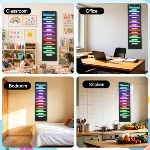 Pocket Chart for Classroom, Storage File Folders Pocket Chart with 10 Nametags Pockets, Hanging Wall File Organizer with 3 Over Door Metal Hangers Pocket Charts Organizer for School Office Mailbox