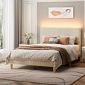 Bestier Full Size Bed Frame with Headboard,LED Light,Upholstered,Beige