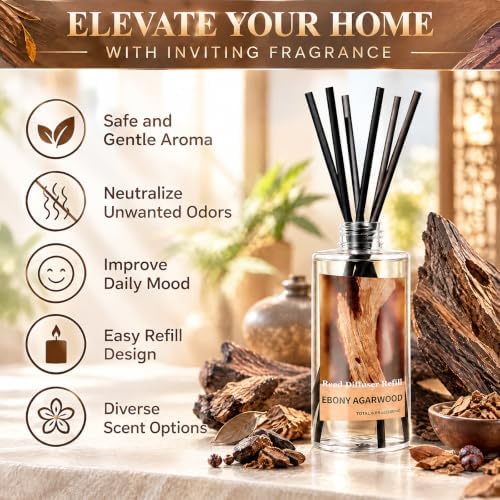 SCENTORINI Reed Diffuser Oil Refill Ebony Agarwood Essential Oil 6.76 Fl Oz