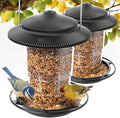 Outdoor Bird Feeder, Retractable Bird Feeder Hanging, Metal Hanger, Rainproof & Leak-Proof, Black, Pack of 2