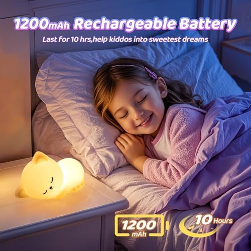 Cat Night Light for Kids 16 Colors, Silicone Squishy Girls Cat Themed Gifts