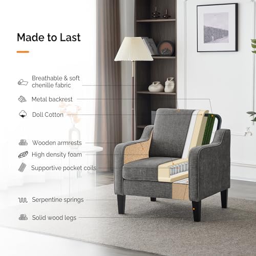 VINGLI Accent Chairs Set of 2, Chenille Upholstered Armchair Living Room