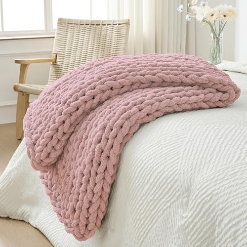 Bigacogo Chunky Knit Throw Blanket for Couch, 40x60 inches, Dusty Pink