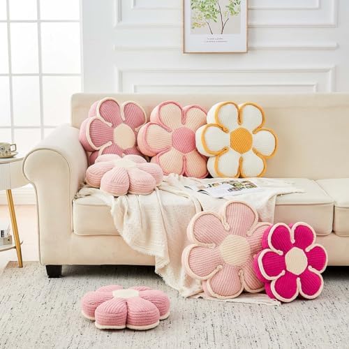 Kcvvcr Flower Pillow, Soft Flower Decorative Throw Pillow, Cute Daisy Flower Shaped Seating Floor Cushion Room Décor Plush Pillows for Sofa Couch Bed (13.7 Inch, Ivory)