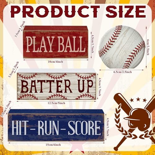Yuntau 4 Pcs Baseball Table Decoration Wooden Sport Stacked Blocks Sign