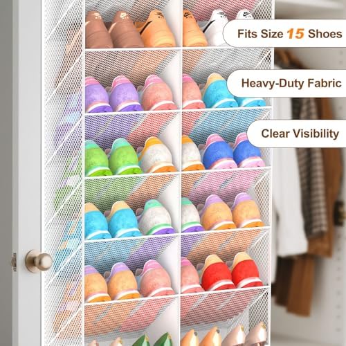 Over the Door Shoe Organizer for 20-30 Pairs, 10-Tier, White