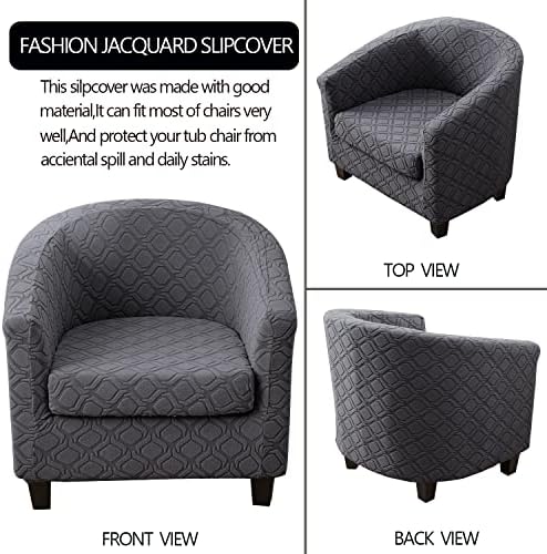 MIFXIN 2 Piece Stretch Jacquard Tub Chair Cover with Cushion Cover Soft Removable Club Chair Slipcovers Armchair Sofa Couch Furniture Protector for Living Room Counter Bar Cafe (Dark Grey)