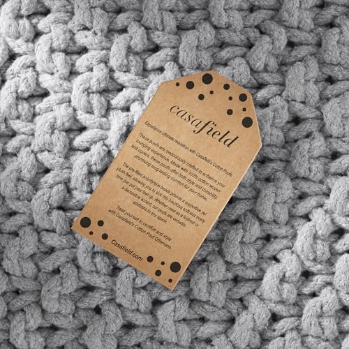 Casafield Square Pouf Ottoman, Light Gray 18.5" W x 18.5" D x 14.5" H Cotton Knit Foot Stool - Boho Floor Pouffe for Living Room, Bedroom, Home Office
