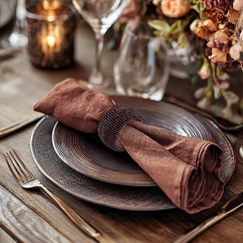 COTTON CRAFT Glitz Handmade Beaded Napkin Rings - Set of 12 - Brown
