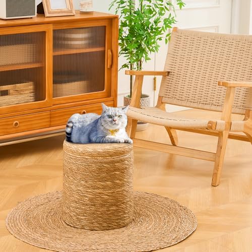 14" Natural Grass Round Storage Pouf Ottoman Handwoven Pouffe Rattan Stool