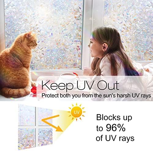 rabbitgoo Rainbow Window Privacy Film, Stained Glass Cling, 17.5" x 157.4"