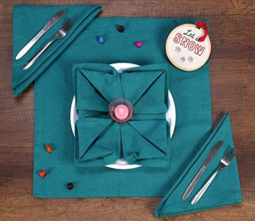Ramanta Home Teal Cotton Dinner Napkins Set of 12, 18x18 Inch