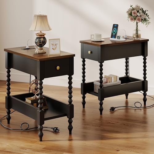 YOSHOOT Farmhouse End Tables Set of 2, Narrow Side Tables