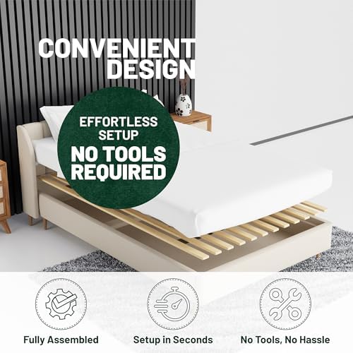Treaton, 0.68-Inch Vertical Wooden Bunkie Board/Bed Slats, Queen, Beige