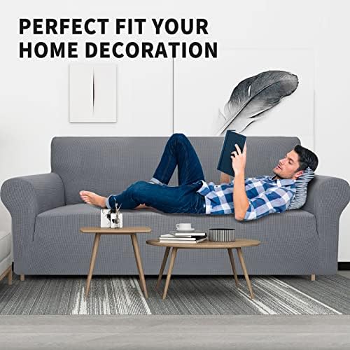 JIVINER High Stretch Loveseat Sofa Slipcovers 1-Piece Jacquard Couch Covers for 2 Cushion Couch Furniture Protector Washable Sofa Covers for Kids Pets Small Checks (Loveseat, Light Gray)