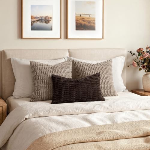MIULEE Lumbar Corduroy Decorative Throw Pillow Covers 12x20 Dark Brown