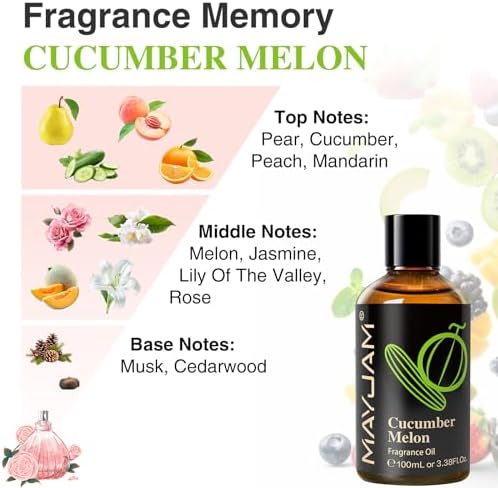 MAYJAM Cucumber Melon Fragrance Oil for Diffusers, 100ML/3.38FL.OZ