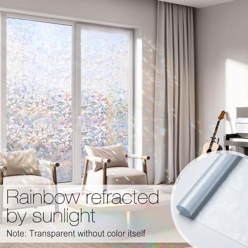 rabbitgoo Rainbow Window Privacy Film, Stained Glass Cling, 23.6" x 118.1"