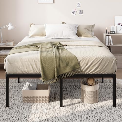 Allewie Full Size Bed Frame, 18 Inch Metal Beds with Storage Space, Black