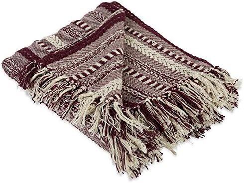 DII Braided Striped Throw Blanket, 50x60, BlackBerry on Cream