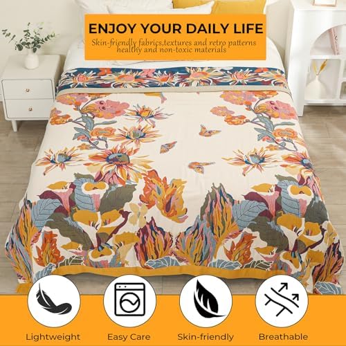 Boho Floral Large Throw Blanket for Bed Couch 60"x80"