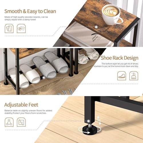 Narrow Side Table, 2-Tier Small End Table, Slim Nightstand