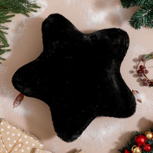 YRXRUS Star Pillows, Christmas Pillows, Black Star Shaped Pillow, Gifts, Cute Plush Throw Pillow Room Decor, Fluffy Faux Rabbit Fur 18"x18", Living Bedroom